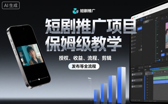 短剧推广项目保姆级教学，授权、收益、流程、剪辑，发布等全流程-网创百晓生