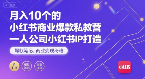 月入10个的小红书商业爆款私教营，一人公司小红书IP打造，爆款笔记，商业变现秘籍-网创百晓生