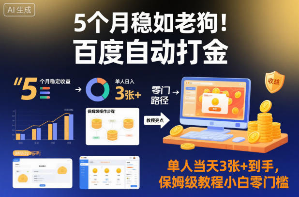 5个月稳如老狗！百度自动打金，单人当天3张+到手，保姆级教程小白零门槛【揭秘】-网创百晓生