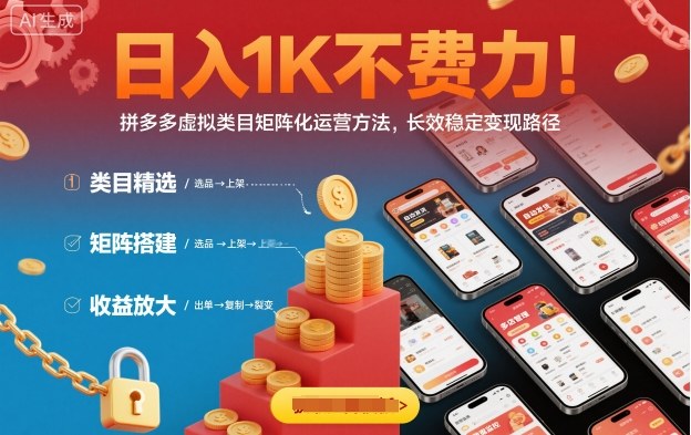 日入1K不费力！拼多多虚拟类目矩阵化运营方法，长效稳定变现路径-网创百晓生