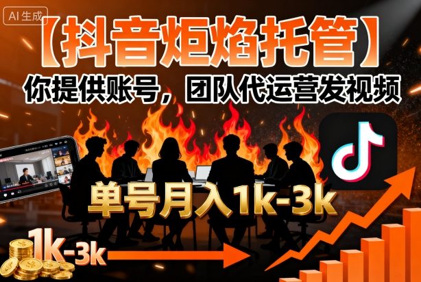 【抖音炬焰托管】你提供账号，团队代运营发视频，单号月入1k+【揭秘】-网创百晓生