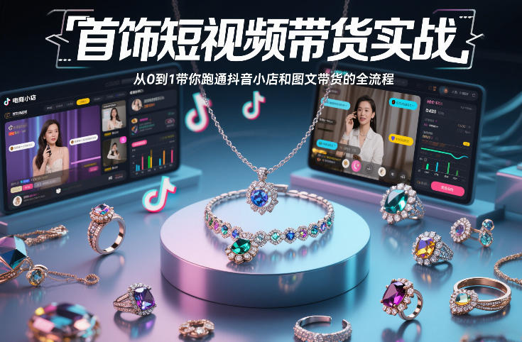 首饰短视频带货实战，从0到1带你跑通抖音小店和图文带货的全流程-网创百晓生