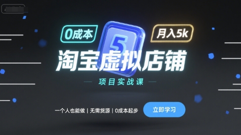淘宝虚拟店铺项目实战课，一个人也能做，无需货源、0成本起步，月入5k-网创百晓生