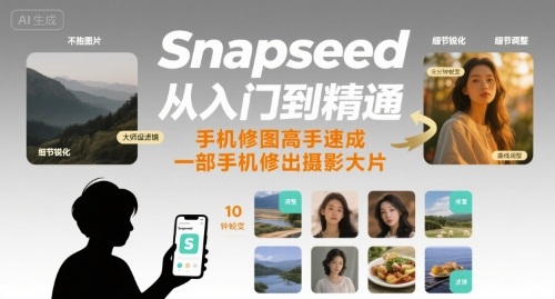 Snapseed从入门到精通，手机修图高手速成，一部手机就能修出摄影大片-网创百晓生
