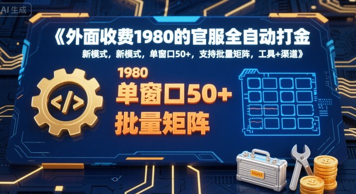外面收费1980的官服全自动打金，新模式，单窗口50+，支持批量矩阵，工具+渠道【揭秘】-网创百晓生