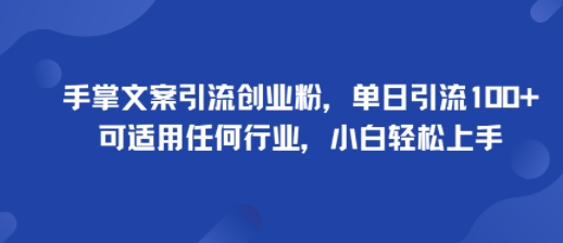 手掌文案引流创业粉，单日引流100+，可适用任何行业，小白轻松上手-网创百晓生
