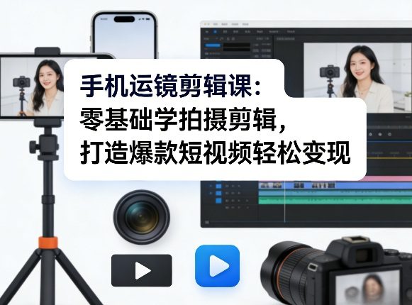 手机运镜剪辑课：零基础学拍摄剪辑，打造爆款短视频轻松变现-网创百晓生