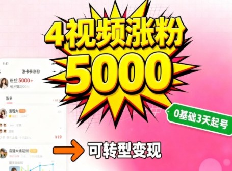 小红书暴力起号方法，四个视频涨粉5000，起号后可转型，操作简单，对小白友好-网创百晓生