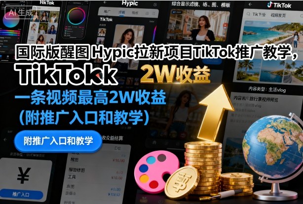 国际版醒图Hypic拉新项目TikTok推广教学，一条视频最高2W收益（附推广入口和教学）-网创百晓生