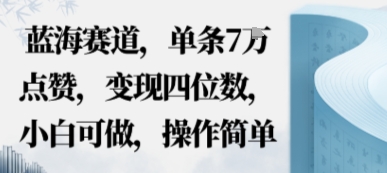 蓝海赛道，单条7W点赞，变现四位数，小白可做，操作简单-网创百晓生