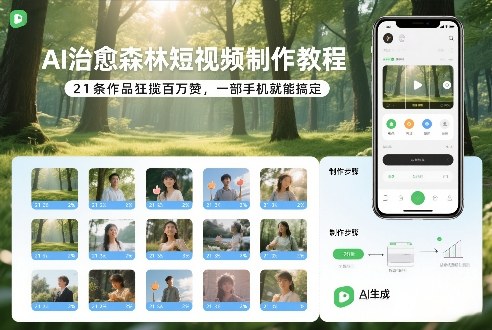AI治愈森林短视频制作教程，21条作品狂揽百万赞，一部手机就能搞定-网创百晓生