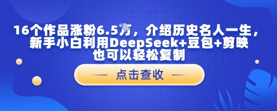 16个作品涨粉6.5W，介绍历史名人一生，新手小白利用DeepSeek+豆包+剪映也可以轻松复制-网创百晓生