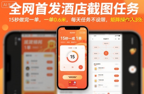 全网首发酒店截图任务，15秒做完一单，一单0.6米，每天任务不设限，矩阵操作日入3张【揭秘】-网创百晓生