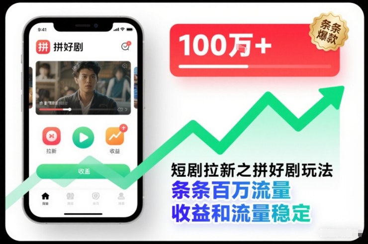短剧拉新之拼好剧玩法，条条百万流量，收益和流量稳定-网创百晓生