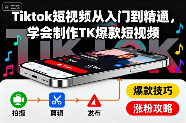 Tiktok短视频从入门到精通，学会制作TK爆款短视频-网创百晓生