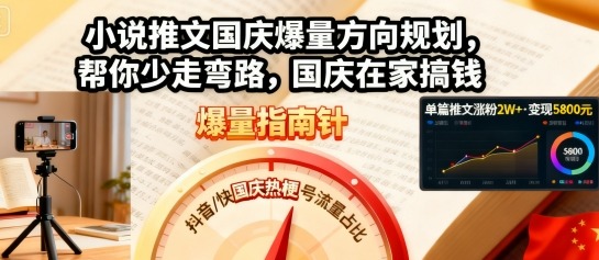 小说推文国庆爆量方向规划，帮你少走弯路，国庆在家搞钱-网创百晓生