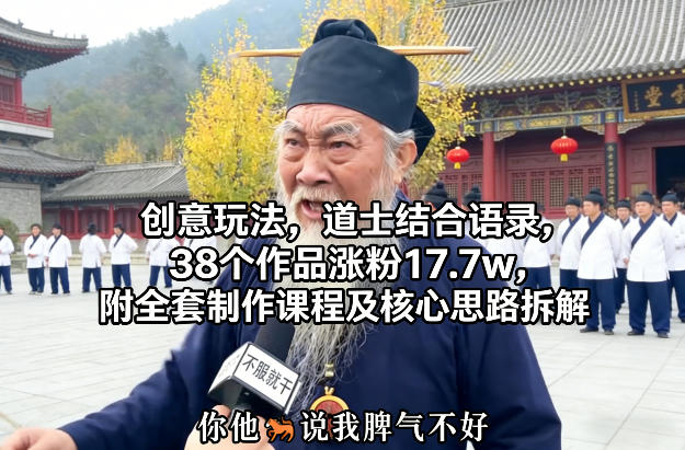 创意玩法，道士结合语录，38个作品涨粉17.7w，附全套制作课程及核心思路拆解-网创百晓生