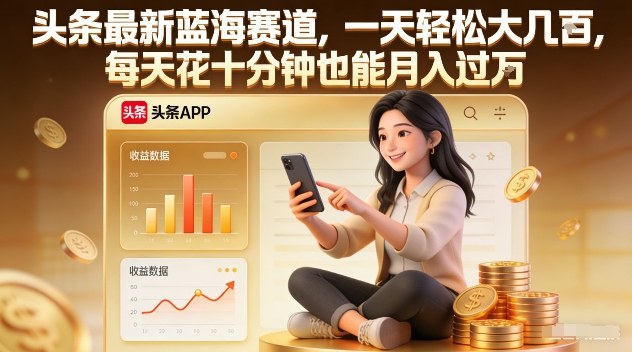 头条最新蓝海赛道，一天轻松大几张，每天花十分钟也能月入过1W【揭秘】-网创百晓生
