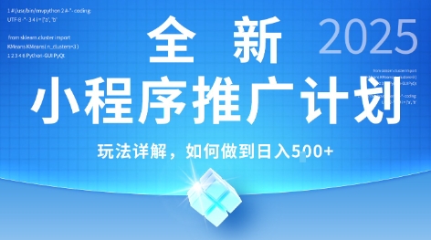 2025年最新小程序推广计划，简单操作，独家技术，日均5张+【揭秘】-网创百晓生