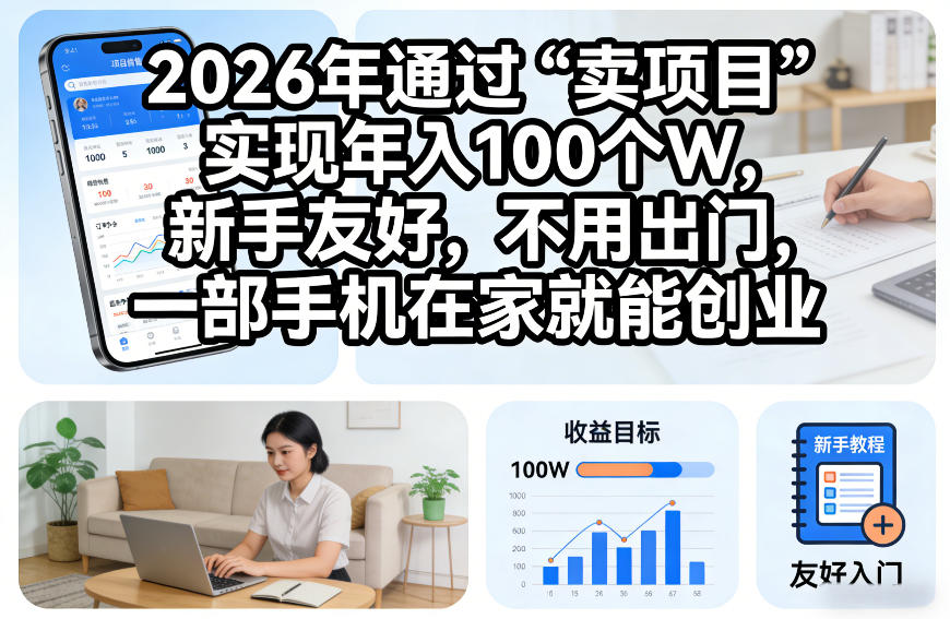 2026年通过“卖项目”实现年入100个W，新手友好，不用出门，一部手机在家就能创业【揭秘】-网创百晓生