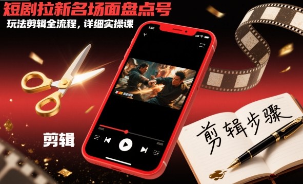 短剧拉新名场面盘点号玩法剪辑全流程，详细实操课-网创百晓生