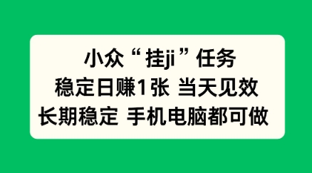 小众挂ji任务手机电脑都能挂,稳定日賺1张+,当天见效【揭秘】-网创百晓生