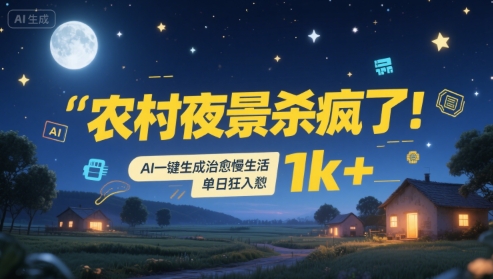 农村夜景杀疯了！AI一键生成治愈系慢生活，单日狂入1k+-网创百晓生