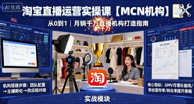 淘宝直播运营实操课【MCN机构】，从0到1做一家月销千W的直播机构-网创百晓生