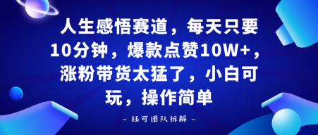 人生感悟赛道，每天只要十分钟，爆款点赞10W+，涨粉带货太猛了，小白可玩，操作简单-网创百晓生