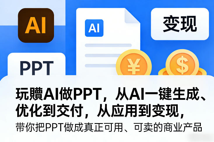玩賺AI做PPT，从AI一键生成、优化到交付，从应用到变现，带你把PPT做成真正可用、可卖的商业产品-网创百晓生
