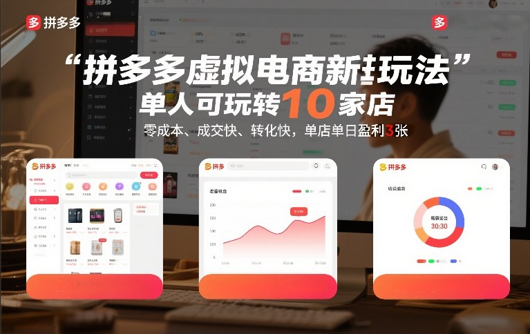 拼多多虚拟电商新玩法，单人可玩转10家店，零成本、成交快、转化快，单店单日盈利3张【揭秘】-网创百晓生