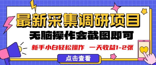新版采集调研项目，截图上传即可，无脑操作，日收益1-2张-网创百晓生