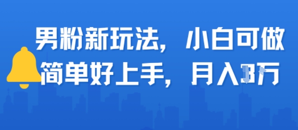 男粉新玩法，小白可做，简单好上手，月入1w-网创百晓生