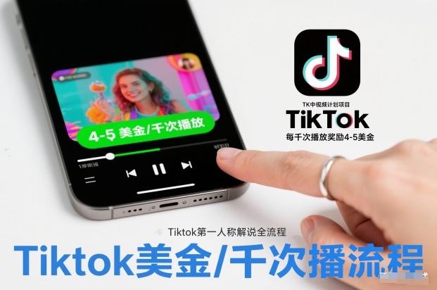 TK中视频计划项目，Tiktok第一人称解说流程，每干次播放奖励4-5美金-网创百晓生