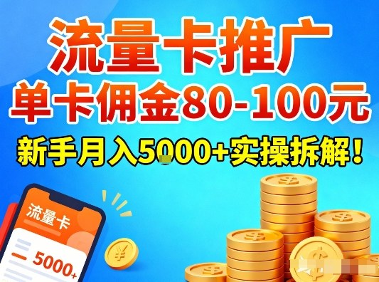 流量卡推广，单卡佣金80-100，新手月入5k+实操拆解！-网创百晓生