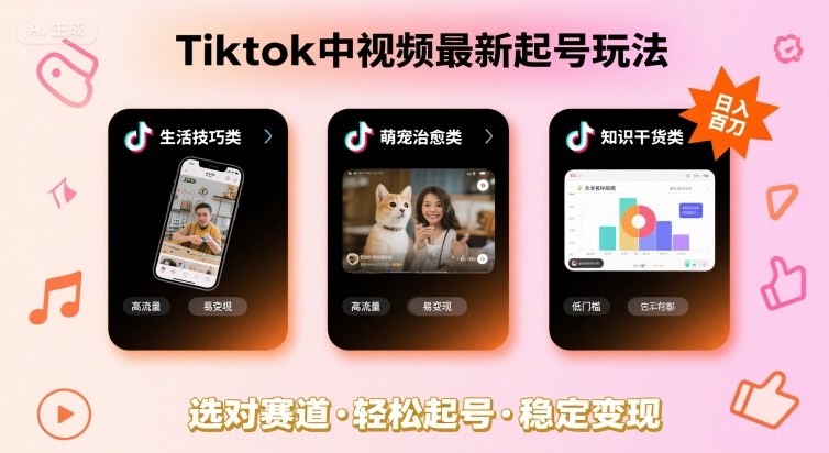 Tiktok中视频最新起号玩法，想要日入百刀，做好这几个赛道就可以了-网创百晓生