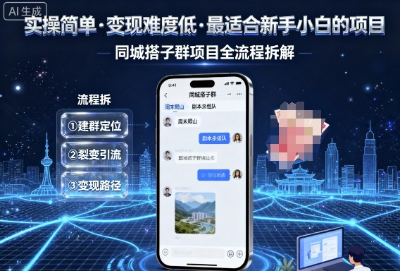 实操简单，变现难度低，最适合新手小白做的项目，每天轻松收入3张，同城搭子群项目全流程拆解-网创百晓生