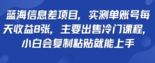 蓝海信息差项目，实测单账号每天收益多张，主要出售冷门课程，小白会复制粘贴就能上手-网创百晓生