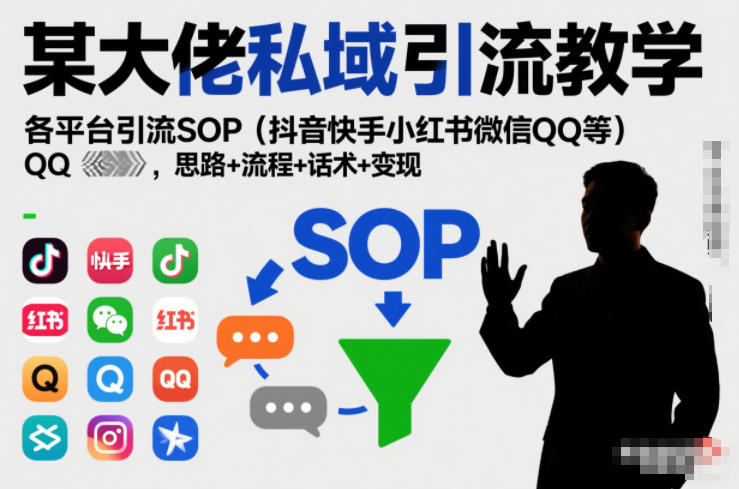 某大佬私域引流教学，各平台引流SOP（抖音快手小红书微信QQ等），思路+流程+话术+变现-网创百晓生