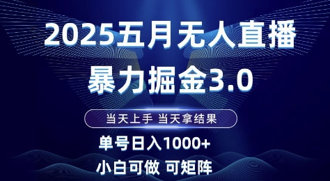 2025五月无人直播暴力掘金3.0，当天上手，当天拿结果，单号日入1k+小白可做可矩阵【揭秘】-网创百晓生