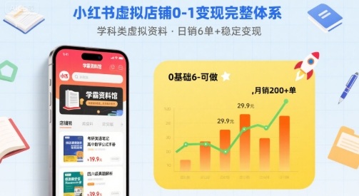 小红书虚拟店铺0-1变现完整体系：卖学科类虚拟资料，一天6张+，很稳定【已完结】-网创百晓生