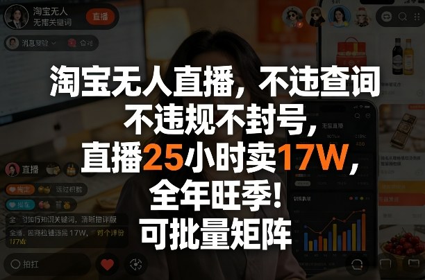 淘宝无人直播，不违规不封号，直播25小时卖17W，全年旺季！可批量矩阵【揭秘】-网创百晓生
