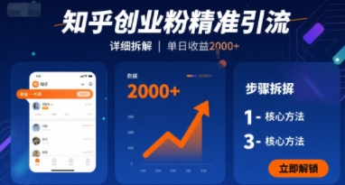 知乎创业粉精准引流，详细拆解，单日收益多张-网创百晓生