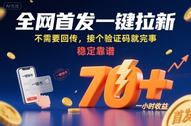 全网首发一键拉新项目，不需要回传，接个验证码就完事，稳定靠谱，一小时收益70+【揭秘】-网创百晓生