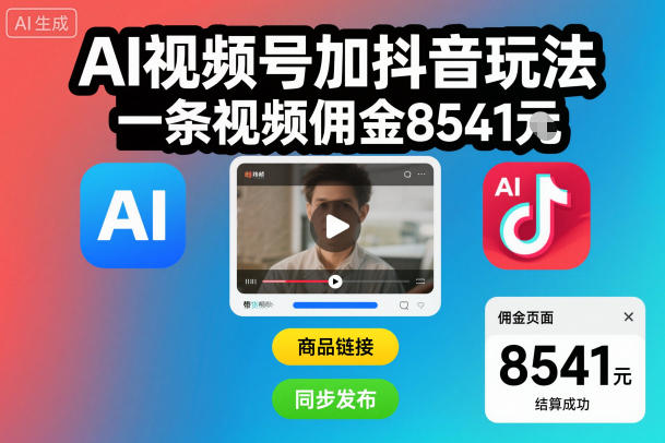 AI视频号加抖音玩法，一条视频佣金8541米-网创百晓生