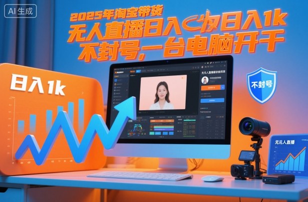 2025年淘宝带货，无人直播日入1k，不封号，一台电脑开干-网创百晓生