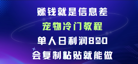 賺钱就是信息差宠物冷门教程，单人日利润日8张会复制粘贴就能做-网创百晓生