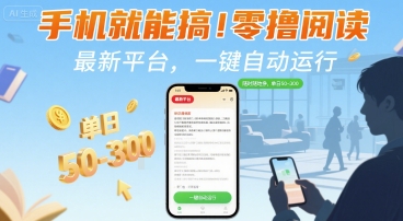 手机就能搞！零撸阅读挂G，最新平台，一键自动运行，随时随地挣，单日50-3张+【揭秘】-网创百晓生