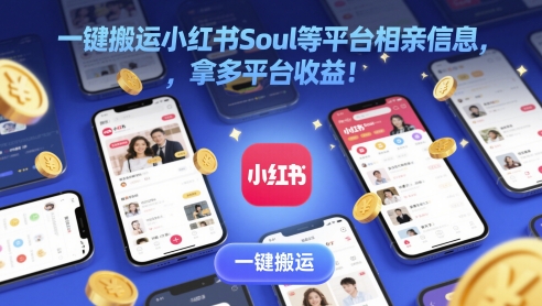 一键搬运小红书Soul等平台相亲信息，拿多平台收益!-网创百晓生
