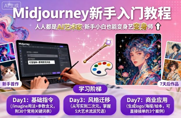 midjourney新手入门教程：人人都是AI艺术家，新手小白也能变身艺术大师-网创百晓生